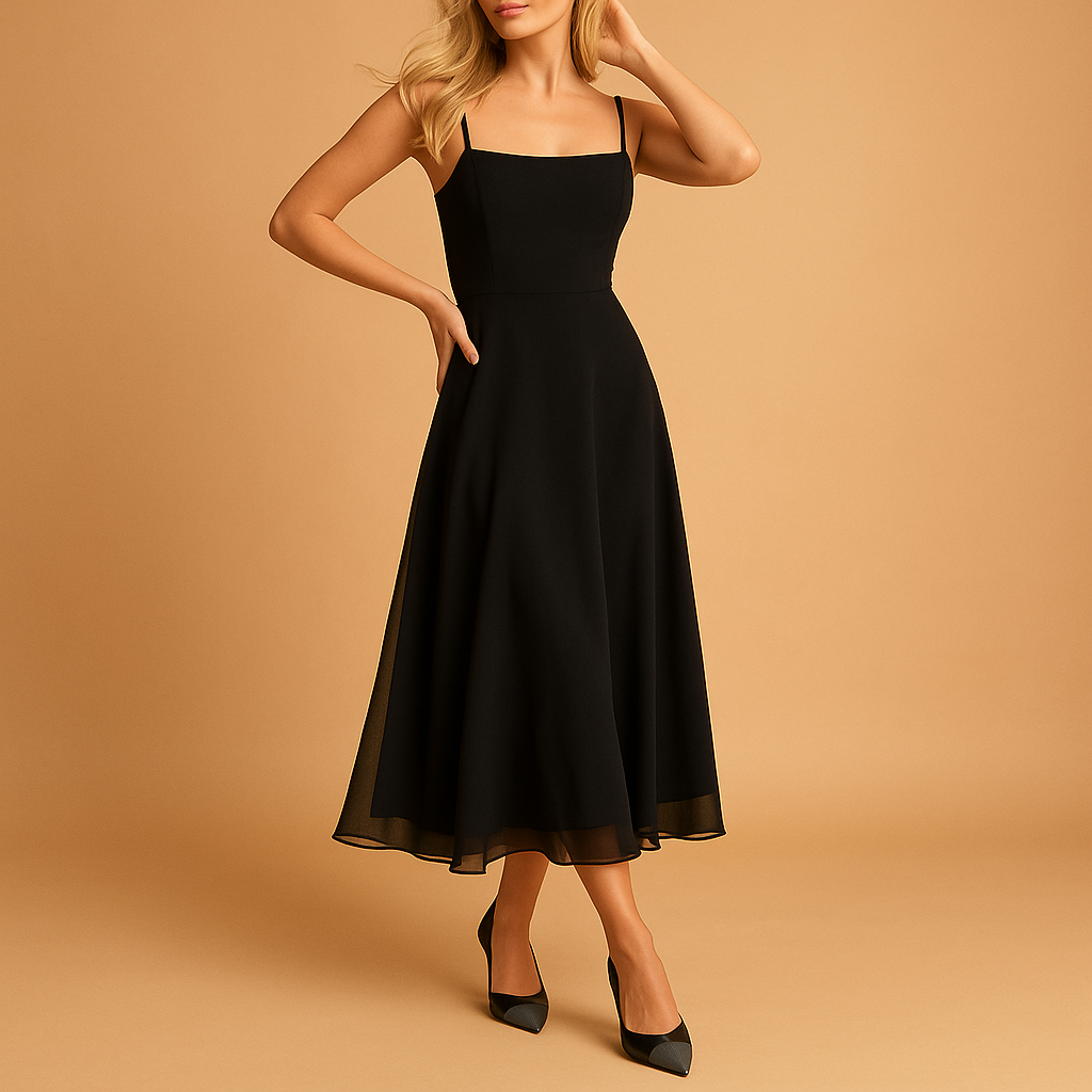 Women’s sleeveless midi dress in a minimalist solid design, ideal for summer events, formal occasions, and stylish daywear