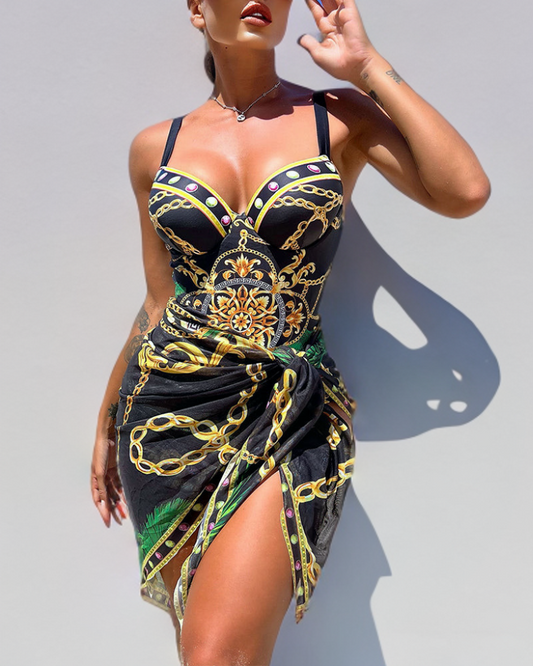 Women's Slimming Swimsuit with Push Up and Beach Wrap Skirt - Luxivelle