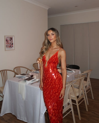 Sparkly Sequin Open Back Evening Dress