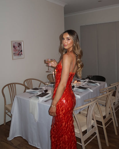 Sparkly Sequin Open Back Evening Dress
