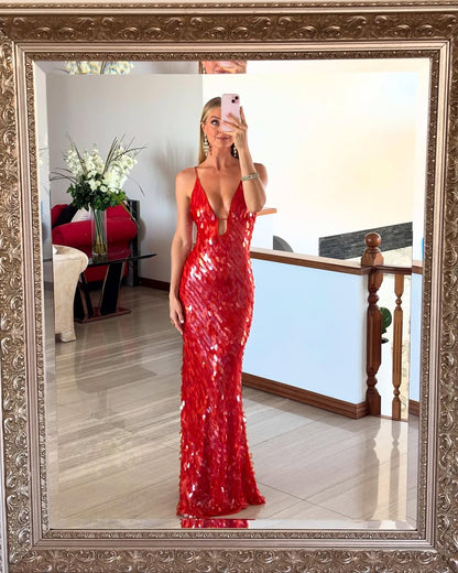 Sparkly Sequin Open Back Evening Dress