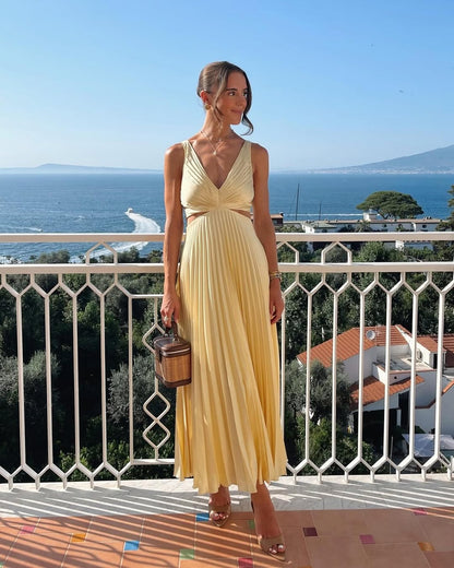 Fashionable V Neck Plain Maxi Dress
