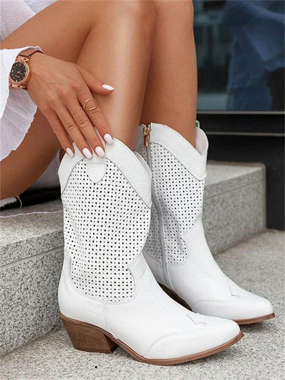 Women's Suede Ankle Cowboy Boots with Holes