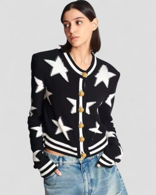 Star Embellished Knit Cardigan with Gold Button Detail 0