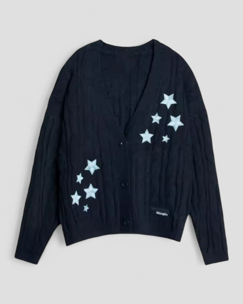 Star Embroidered Knitted Cardigan Long Sleeve Fall Sweater 0