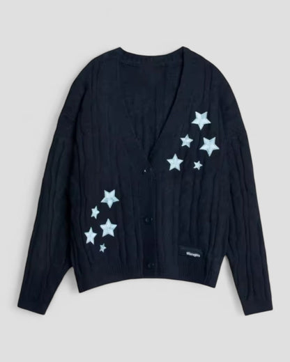 Star Embroidered Knitted Cardigan Long Sleeve Fall Sweater 0