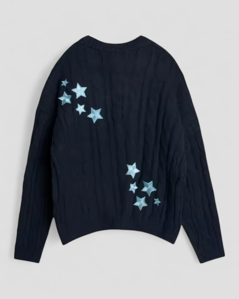 Star Embroidered Knitted Cardigan Long Sleeve Fall Sweater 1