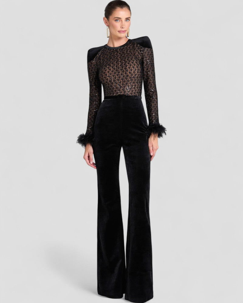 Statement Glamour Velvet Sequin Jumpsuit 0
