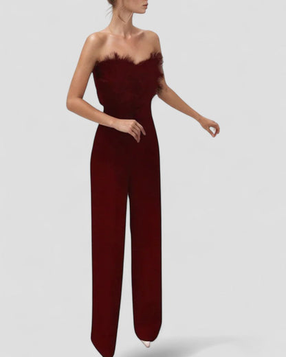 Strapless Feather Detail Evening Jumpsuit 4