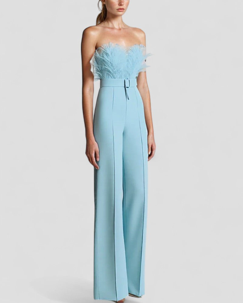 Strapless Feather Detail Evening Jumpsuit 5