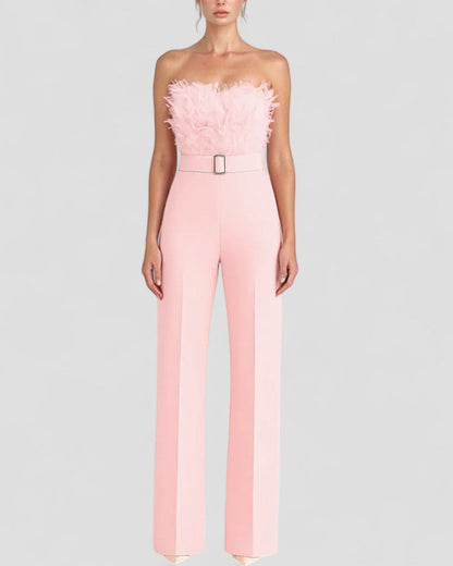 Strapless Feather Detail Evening Jumpsuit 6