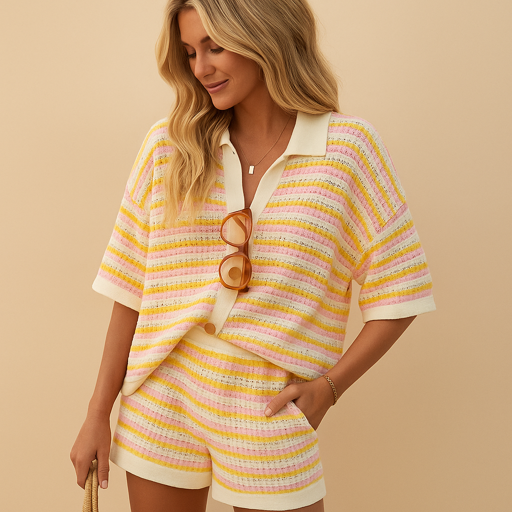 Women's Classic Stripe Top and Shorts Outfit Set - Luxivelle