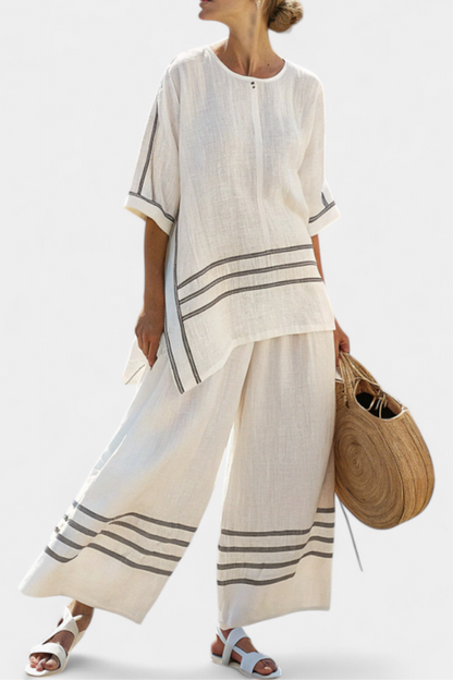 Striped Asymmetrical Women's Set | Loungewear Two Piece Set 1