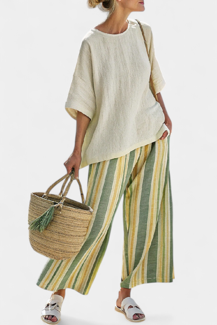 Striped Linen Pants Women | Relaxed Oversized Fit 1