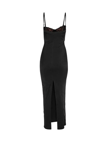 Elegant Black Floral Floor Length Evening Dress