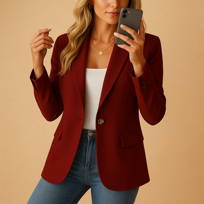 Women’s tailored stretch blazer with feminine fit, ideal for work, casual outfits, or formal meetings in timeless neutral colours