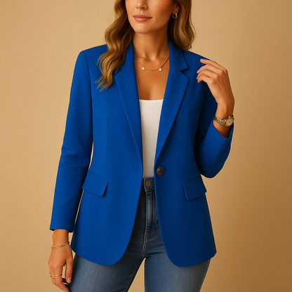 Women’s tailored stretch blazer with feminine fit, ideal for work, casual outfits, or formal meetings in timeless neutral colours