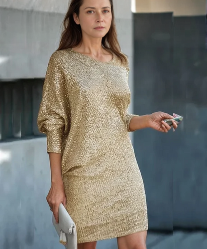 Glittery Asymmetric Little Black Dress for Ladies