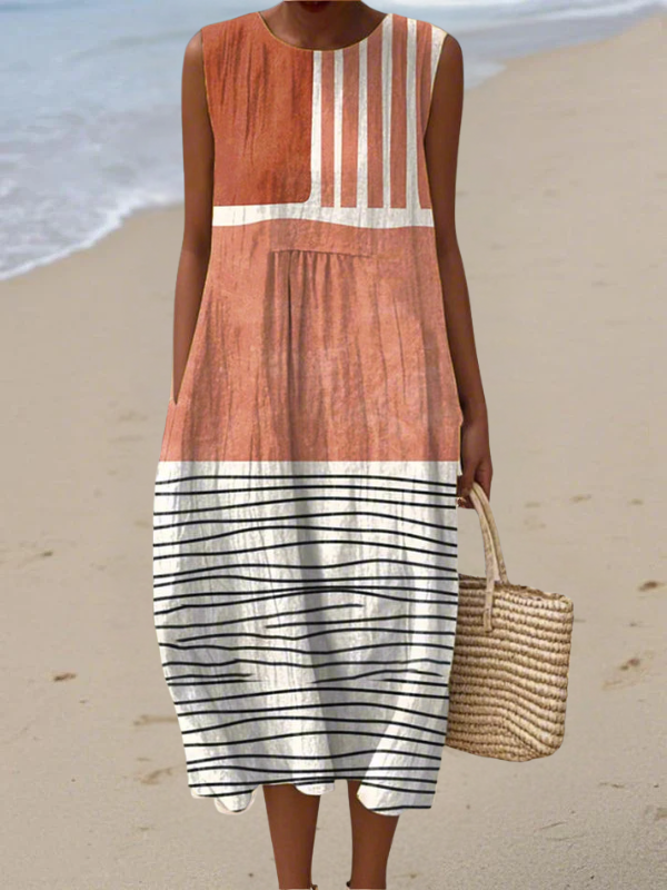 Casual Red and White Summer Midi Dress - Luxivelle