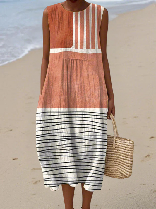 Casual Red and White Summer Midi Dress - Luxivelle