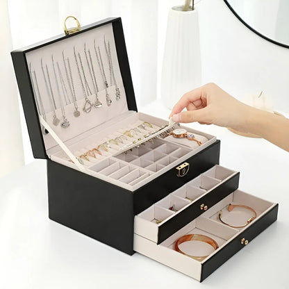 Stylish Jewellery Box with Multiple Layers in Faux Leather - Luxivelle