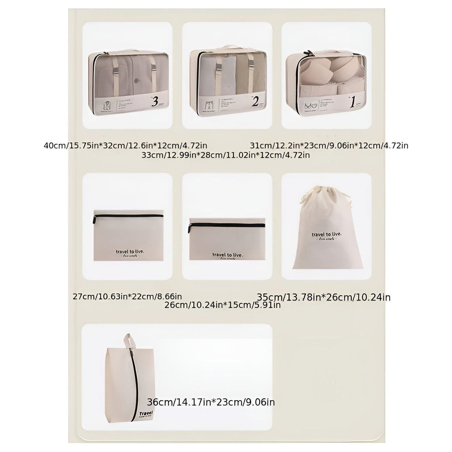 Compact 7-Piece Travel Bag Organizer Set