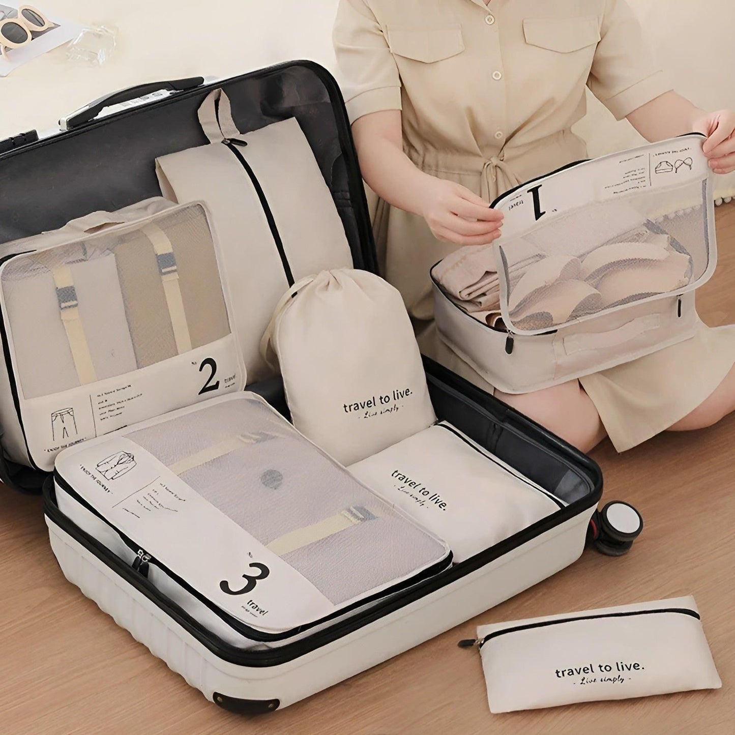 Compact 7-Piece Travel Bag Organizer Set