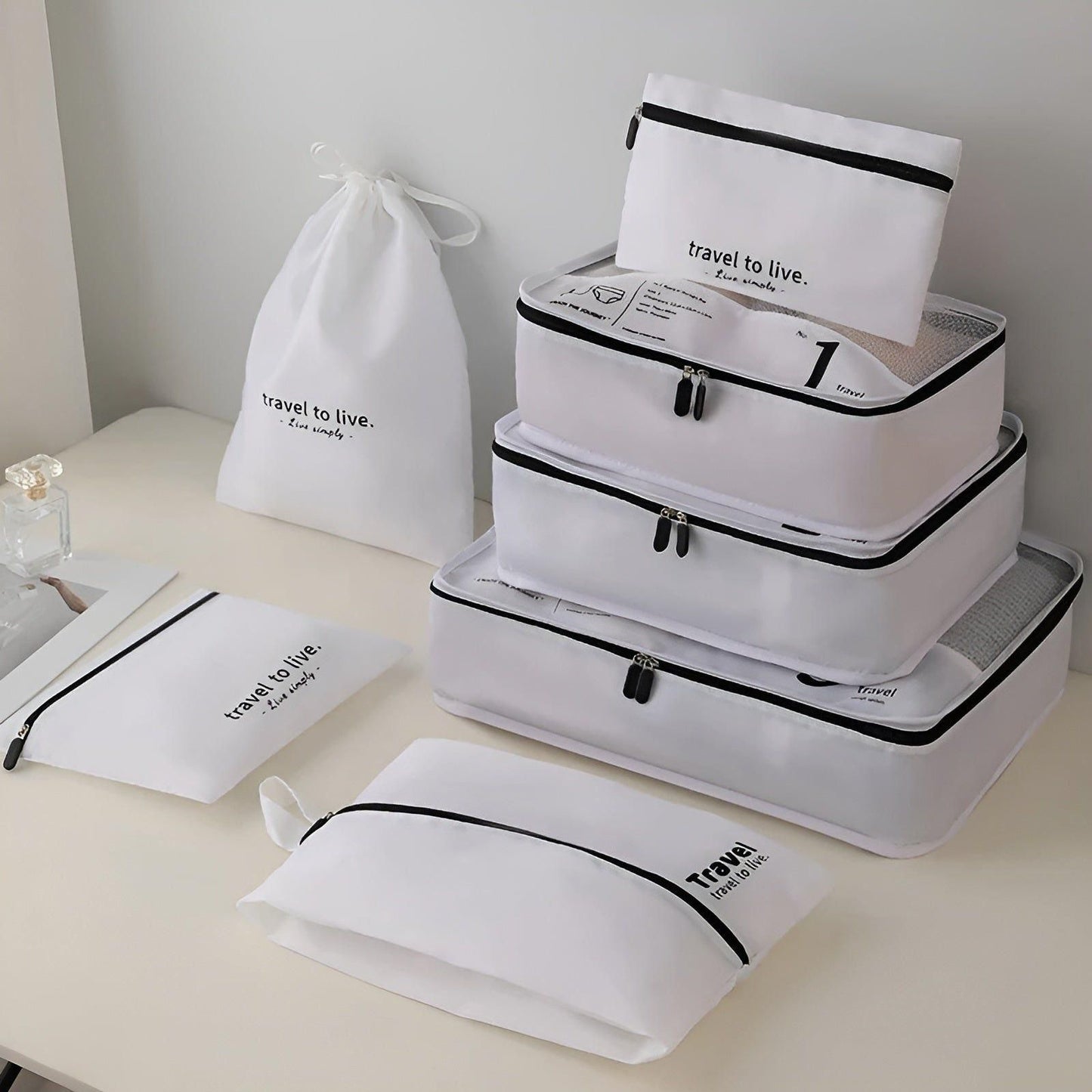 Compact 7-Piece Travel Bag Organizer Set
