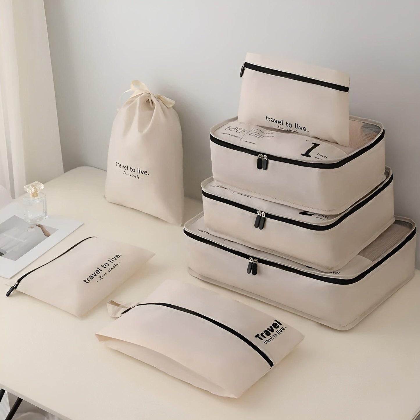 Compact 7-Piece Travel Bag Organizer Set
