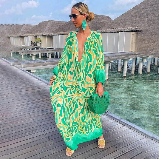 Colorful Boho Long Kaftan Dress - Luxivelle