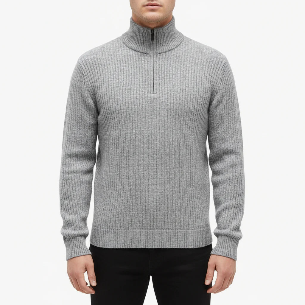 Men's Fitted Crew Neck Quarter Zip Sweater - Luxivelle