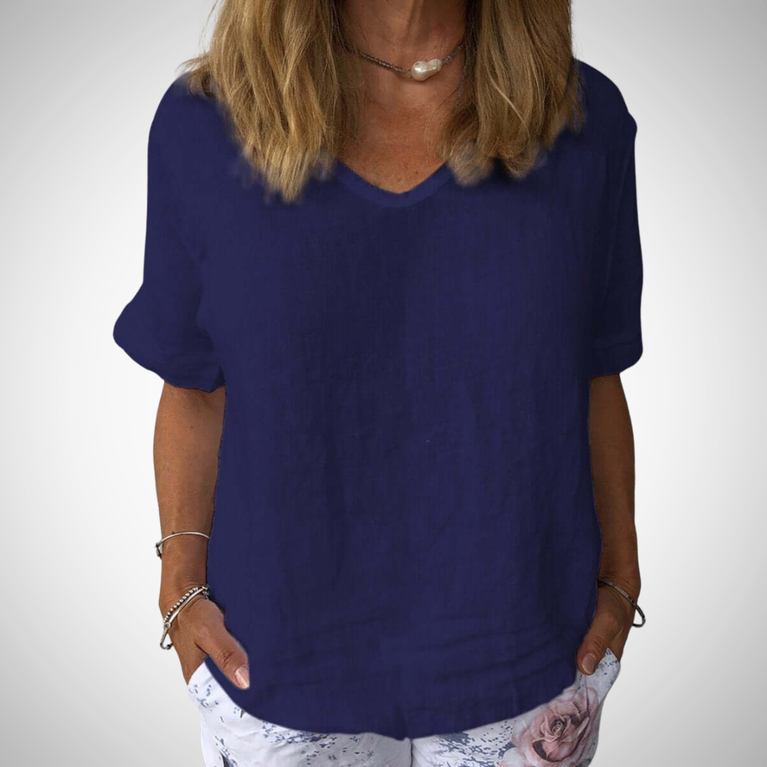 Casual Cotton Short Sleeve V Neck Womens Tee