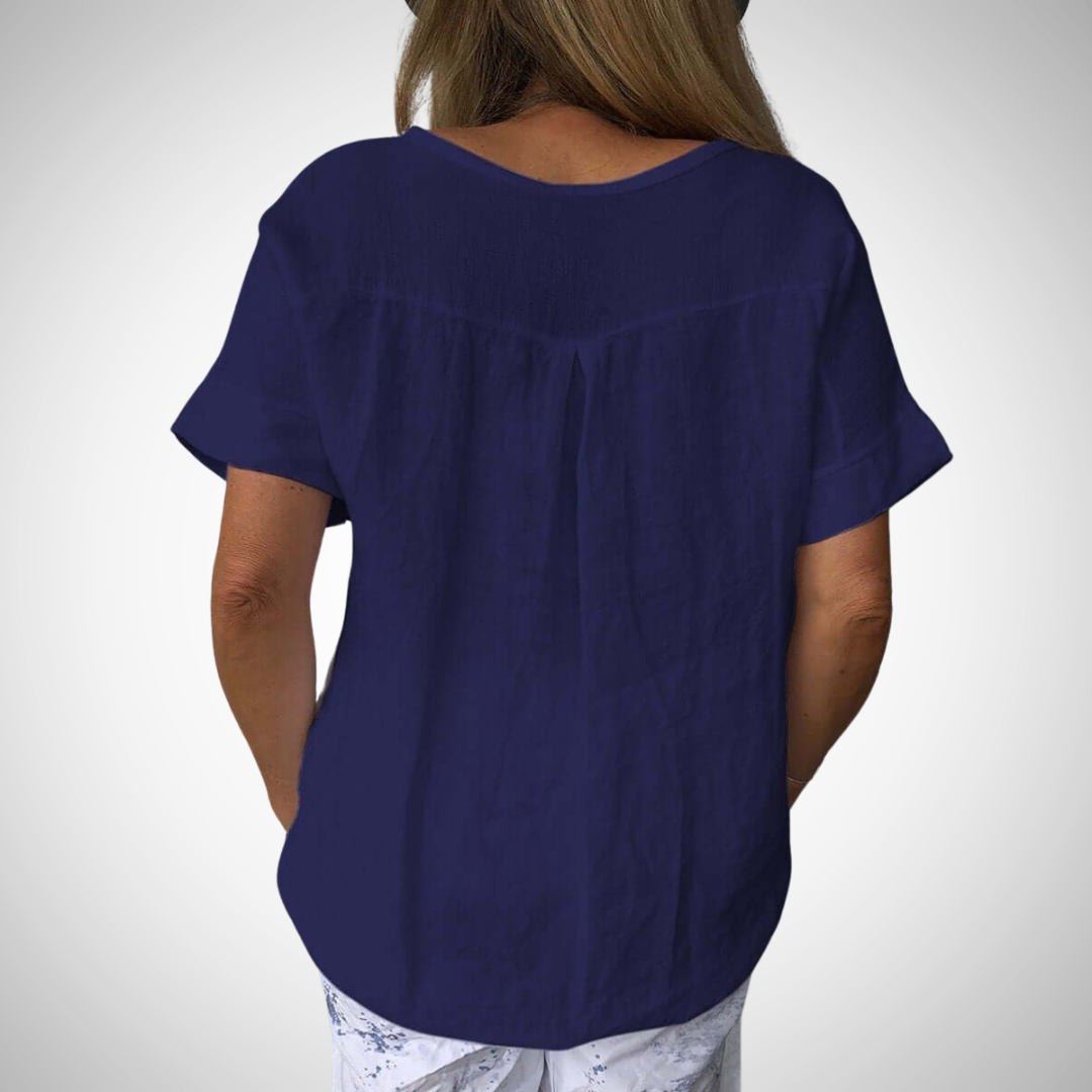 Casual Cotton Short Sleeve V Neck Womens Tee