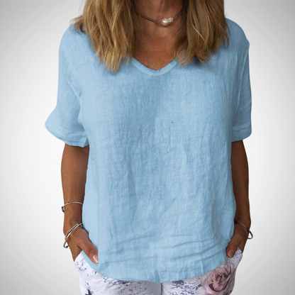 Casual Cotton Short Sleeve V Neck Womens Tee