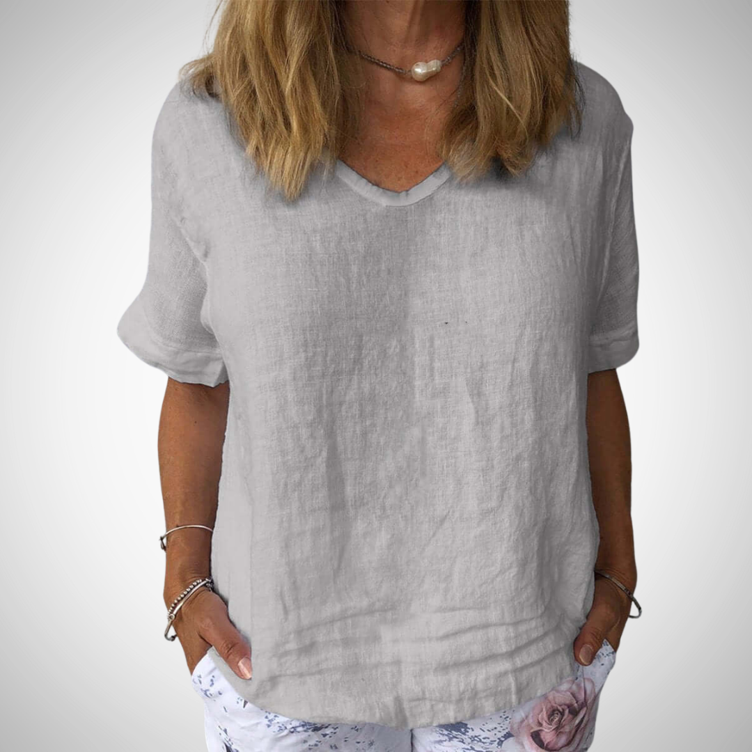 Casual Cotton Short Sleeve V Neck Womens Tee
