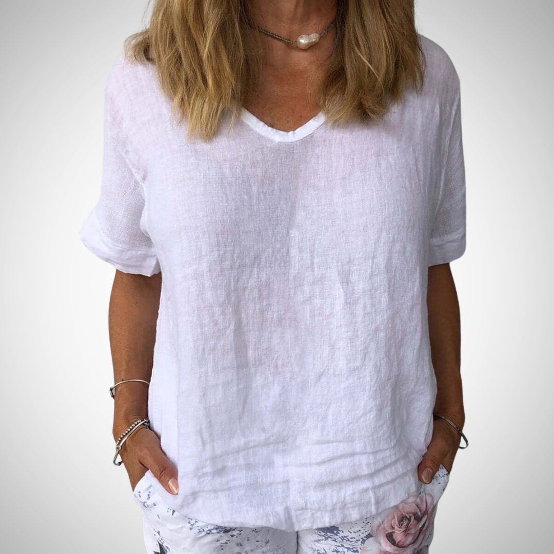 Casual Cotton Short Sleeve V Neck Womens Tee - Luxivelle