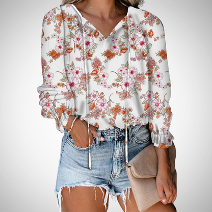Soft Floral Women's Long Sleeve V Neck Shirt