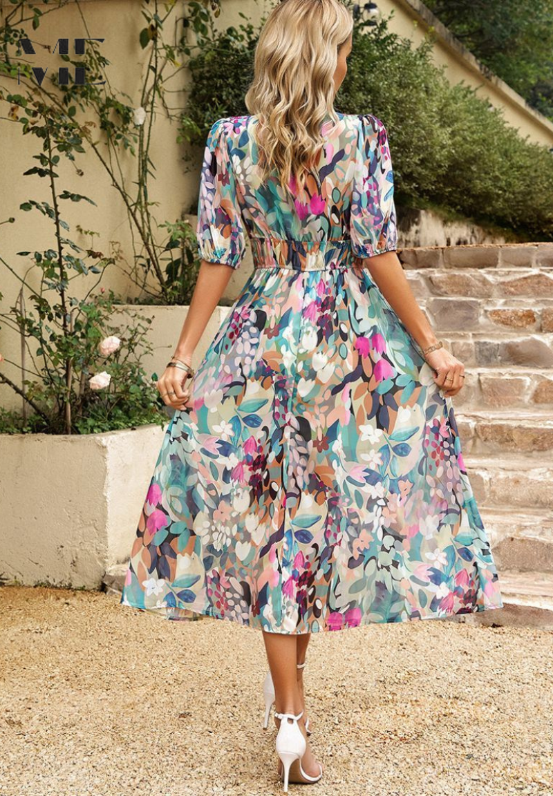 Beautiful Flower Print Party Dress