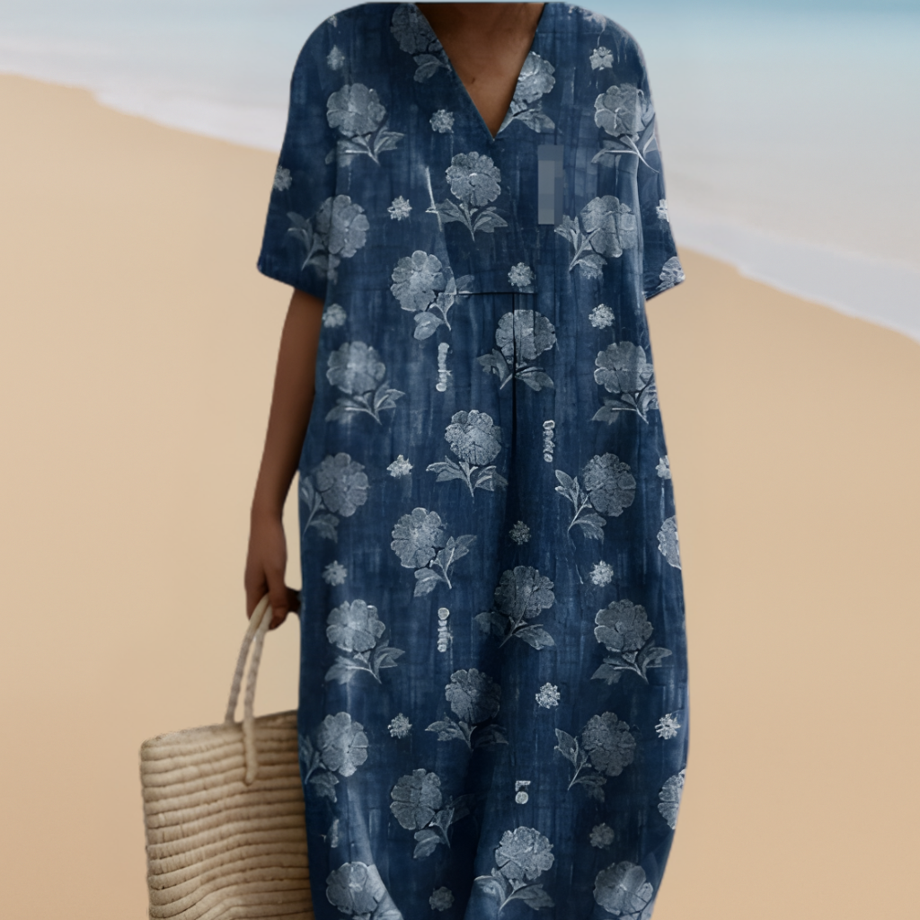 Navy Blue Floral Women's Dress - Luxivelle