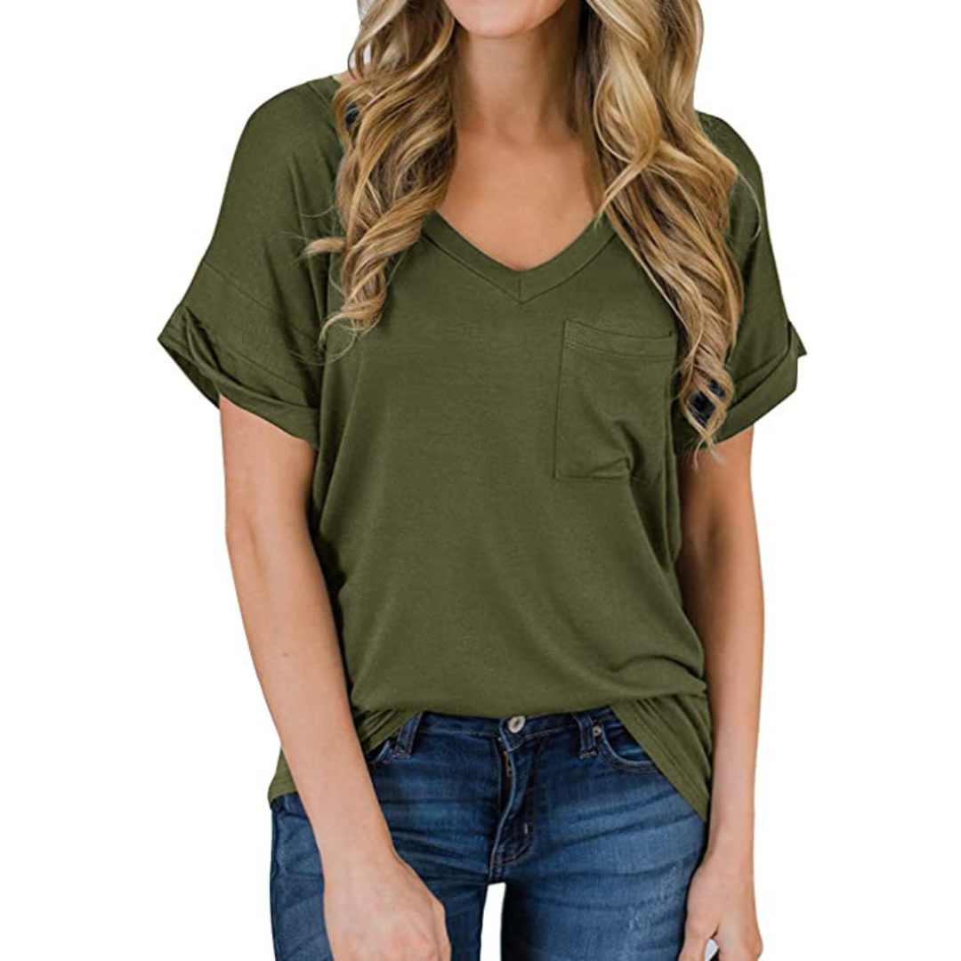 Ladies' Casual V-Neck Top with Pockets
