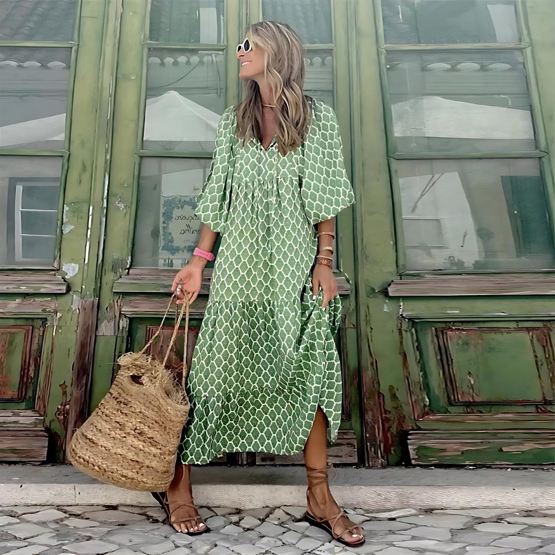 Chic Asymmetrical Print Maxi Dress