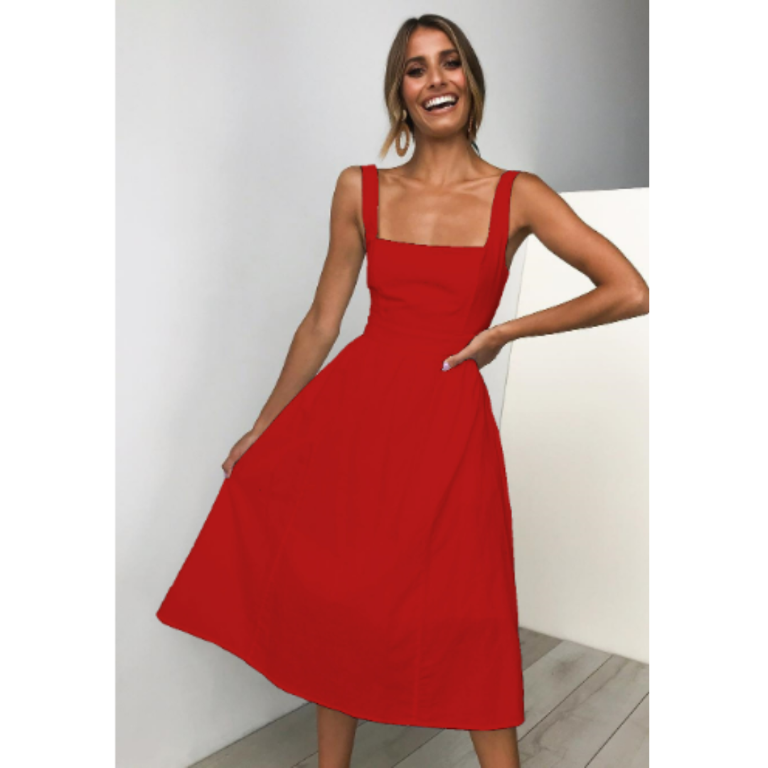 Classic Wide Strap Flared Dress - Luxivelle