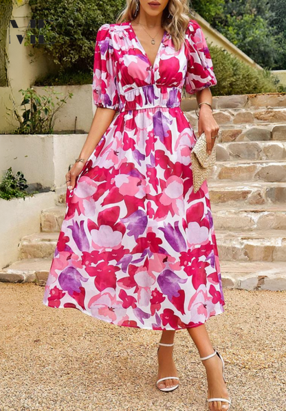 Beautiful Flower Print Party Dress