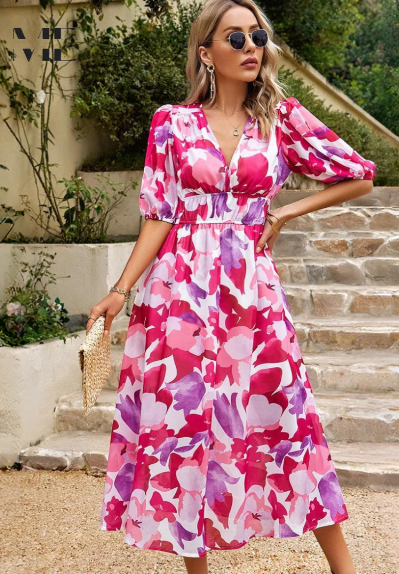 Beautiful Flower Print Party Dress