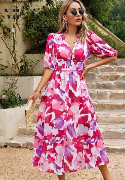 Beautiful Flower Print Party Dress