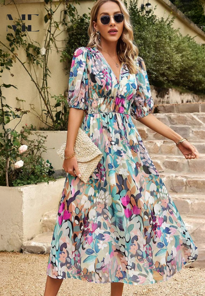 Beautiful Flower Print Party Dress