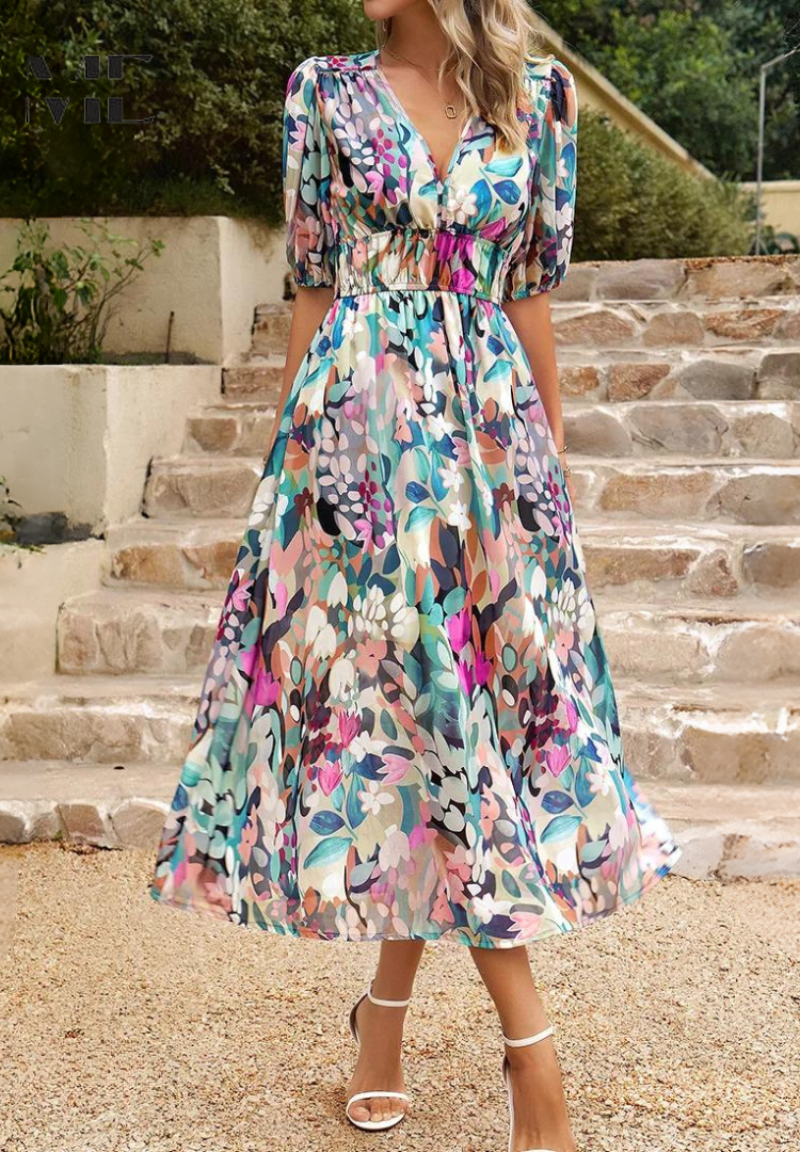 Beautiful Flower Print Party Dress
