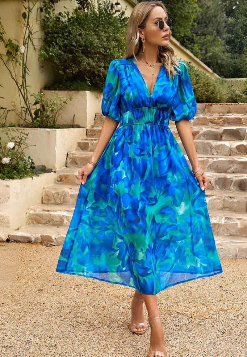 Beautiful Flower Print Party Dress