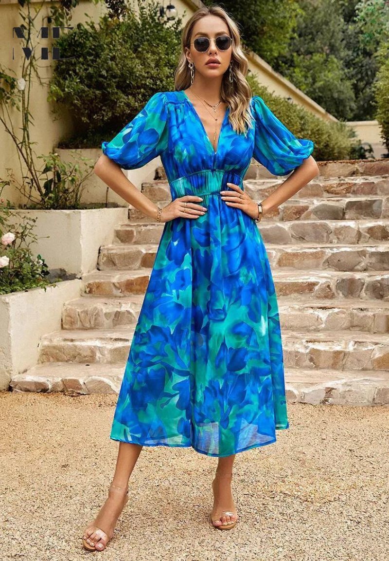 Beautiful Flower Print Party Dress