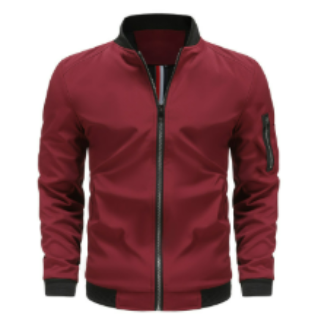 Slim Fit Mens Zip Up Leather Bomber Jacket